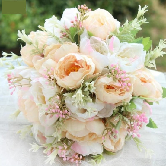 white hydrangea and pink peony bouquet