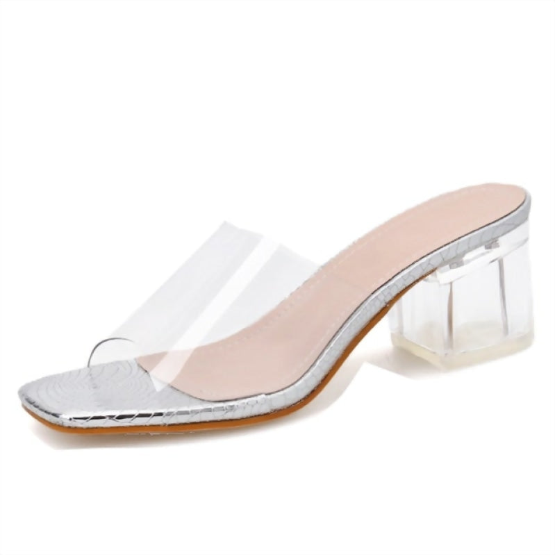 Clear Transparent Slipper Peep Toe Square Mules Dress Pump Shoes - TulleLux Bridal Crowns &  Accessories 