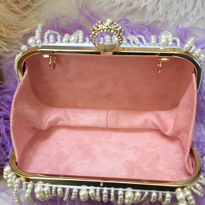 Load image into Gallery viewer, Ladies Pink Handbag Pearl Clutch Luxury Design - TulleLux Bridal Crowns &amp;amp;  Accessories 
