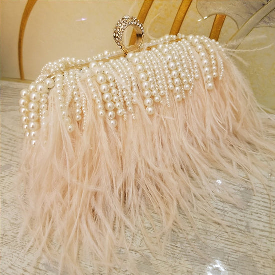 Ladies Pink Handbag Pearl Clutch Luxury Design Pink