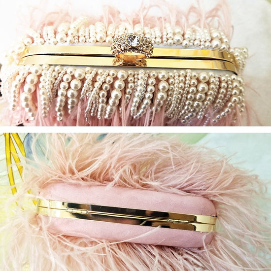 Load image into Gallery viewer, Ladies Pink Handbag Pearl Clutch Luxury Design - TulleLux Bridal Crowns &amp;amp;  Accessories 
