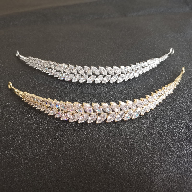 
                      
                        Cubic Zircon Wedding Tiara Headband Bridal Gold, Silver - TulleLux Bridal Crowns &  Accessories 
                      
                    