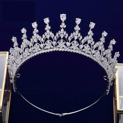 Load image into Gallery viewer, Silver Full Zircon Crystal Bride Tiara Crown Wedding Jewelry Accessory - TulleLux Bridal Crowns &amp;amp;  Accessories 
