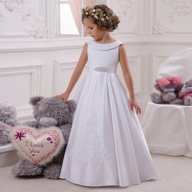 Load image into Gallery viewer, A-Line Flower Girl or First Communion Dress With Bow Sash Sleeveless Solid O-Neck - TulleLux Bridal Crowns &amp;amp;  Accessories 
