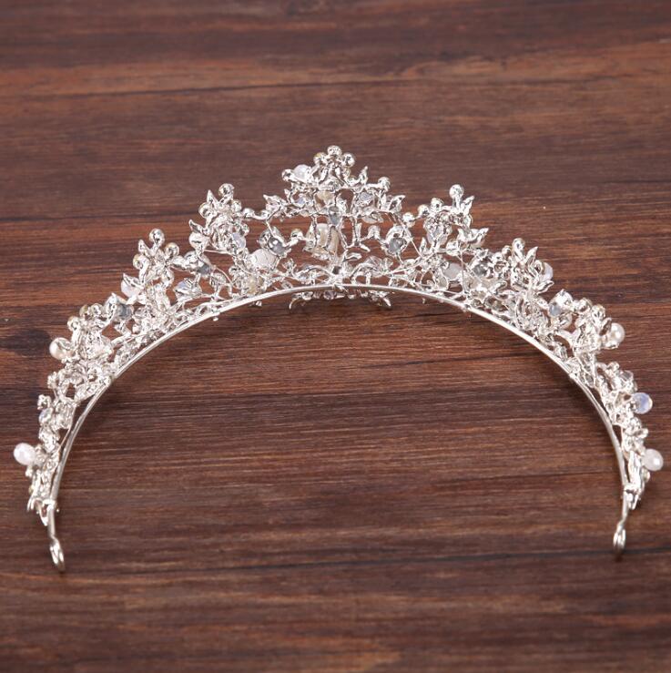 Load image into Gallery viewer, Crystal Pearl Flower Wedding Bridal Tiara Crown Hair Accessory - TulleLux Bridal Crowns &amp;amp;  Accessories 
