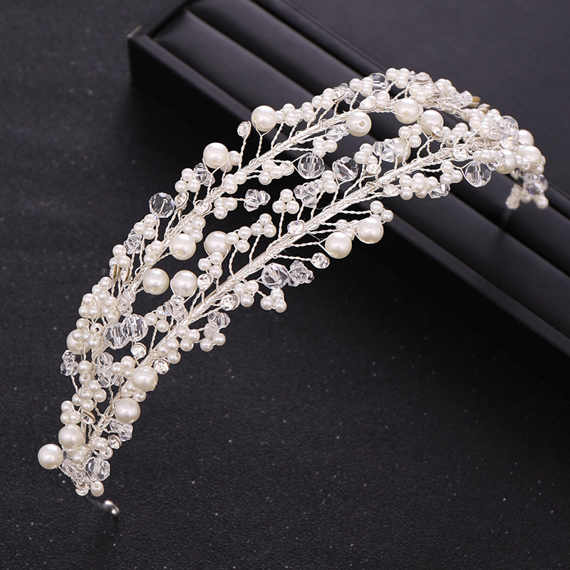 White Pearl Crystal Bride Hair Headband - TulleLux Bridal Crowns &  Accessories 