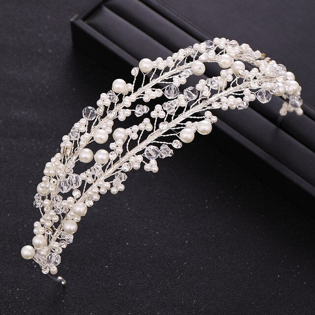 
                      
                        White Pearl Crystal Bride Hair Headband - TulleLux Bridal Crowns &  Accessories 
                      
                    