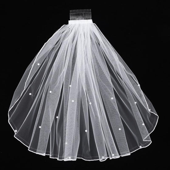 Simple Tulle Pearl Shoulder Length Wedding Veil with Hair Comb - TulleLux Bridal Crowns &  Accessories 