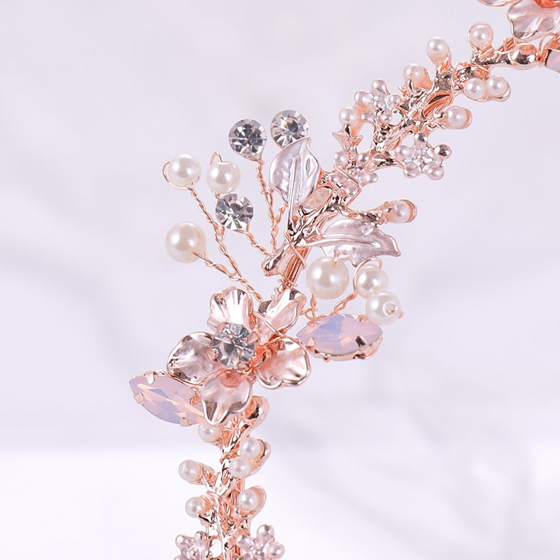 Rose Gold Crystal Pearl Flower Handmade Bridal Tiara - TulleLux Bridal Crowns &  Accessories 