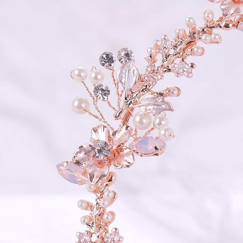 Rose Gold Crystal Pearl Flower Handmade Bridal Tiara - TulleLux Bridal Crowns &  Accessories 