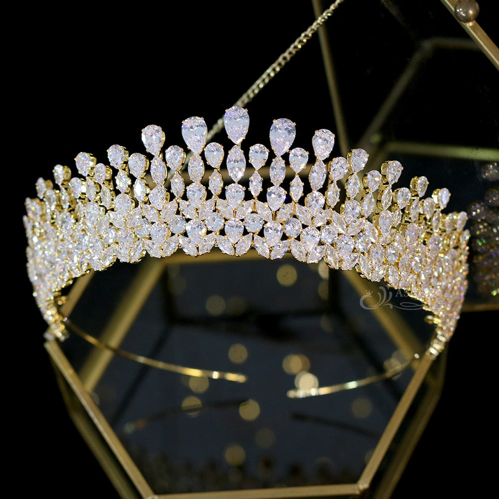 Water Drop Cubic Zirconia Pageant/Wedding Crown Tiara Headband - TulleLux Bridal Crowns &  Accessories 