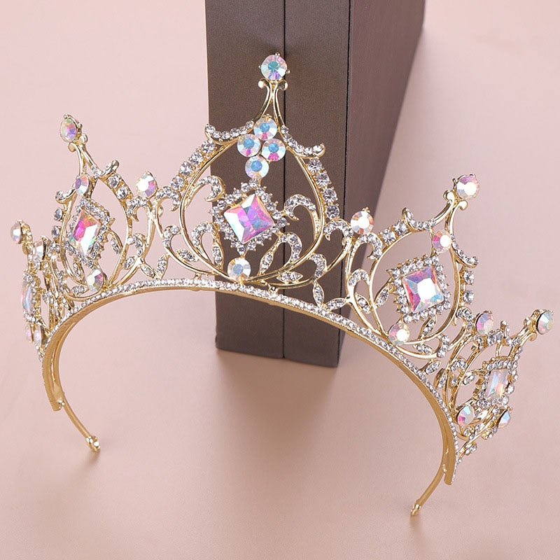 Gold Crystal High Center Tiara Crown  Wedding Hair Accessory - TulleLux Bridal Crowns &  Accessories 