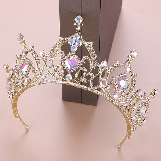 Gold Crystal High Center Tiara Crown  Wedding Hair Accessory - TulleLux Bridal Crowns &  Accessories 