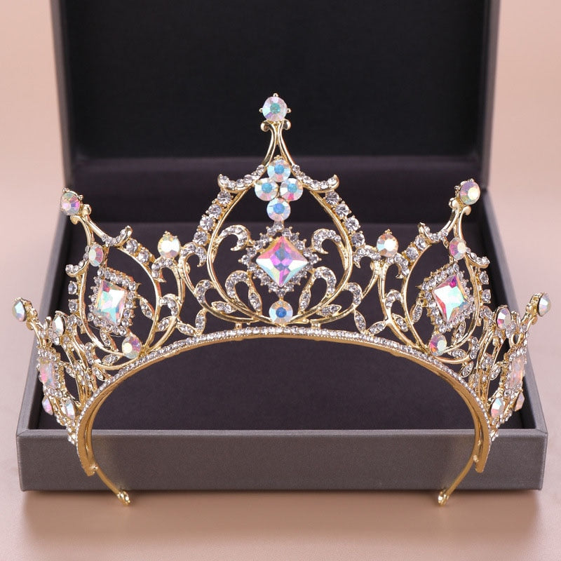 Gold Crystal High Center Tiara Crown  Wedding Hair Accessory - TulleLux Bridal Crowns &  Accessories 