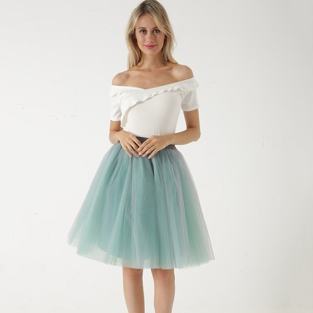 5 Layers 60cm Princess Midi Tulle Pleated Dance Tutu Party Skirts ...