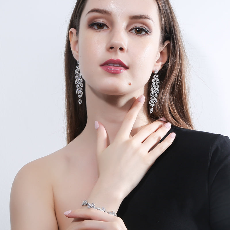 
                      
                        Cubic Zirconia Luxury  Bridal Jewelry Pave Long Dangle Wedding Earrings - TulleLux Bridal Crowns &  Accessories 
                      
                    