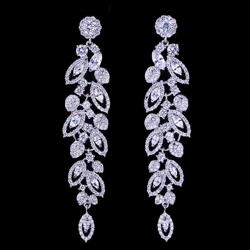 
                      
                        Cubic Zirconia Luxury  Bridal Jewelry Pave Long Dangle Wedding Earrings - TulleLux Bridal Crowns &  Accessories 
                      
                    