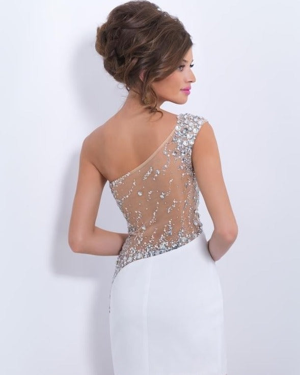 Sexy One Shoulder White Column Short Prom Dress - TulleLux Bridal Crowns &  Accessories 