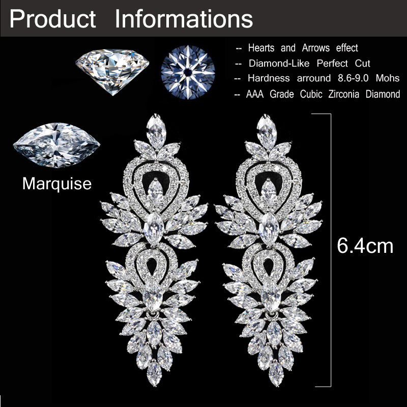 Luxury Large Long Cubic Zircons Vintage Wedding Party Earrings - TulleLux Bridal Crowns &  Accessories 