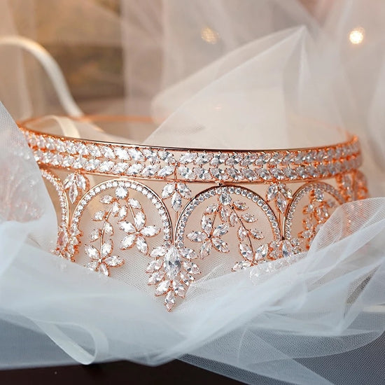 Load image into Gallery viewer, Royal Crystal Rose Gold Bridal Wedding Tiara Crown - TulleLux Bridal Crowns &amp;amp;  Accessories 
