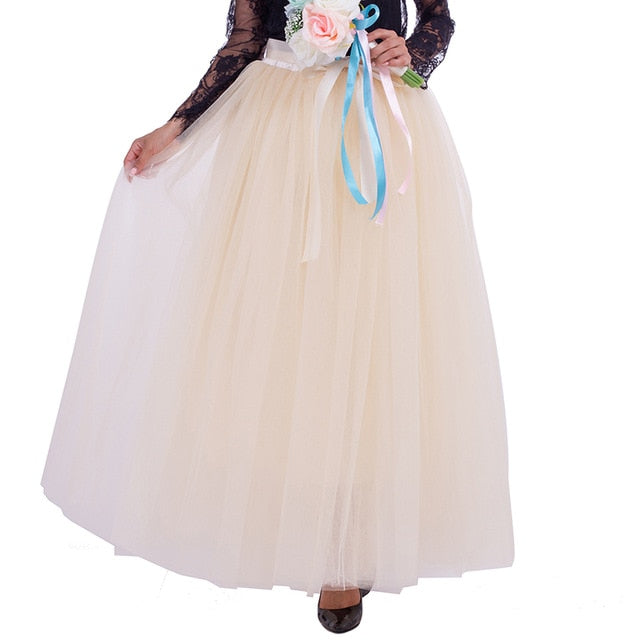 6 Layers 40 Inch Long Tulle Skirts Floor-Length Pleated Skirt Fashion Wedding Bridal Bridesmaid Skirt Faldas Jupe Saias - TulleLux Bridal Crowns &  Accessories 
