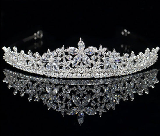 Elegant Marquise Cut Cubic Zirconia Flower Bridal Wedding  Tiara Crown