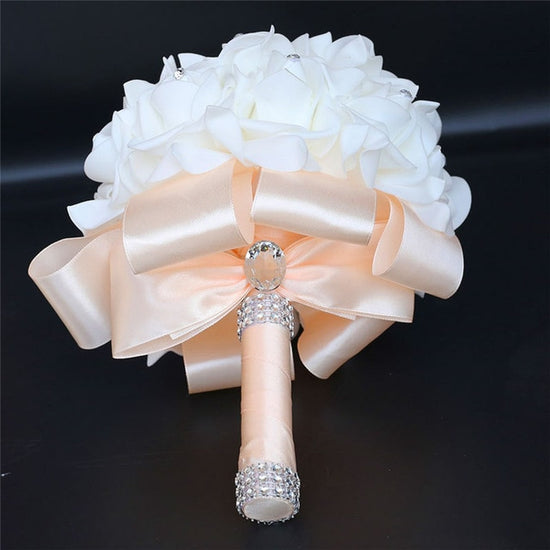Ribbon Flower & Pearls Beaded Bridal Bouquet Bridesmaid Wedding Bouque –  TulleLux Bridal Crowns & Accessories