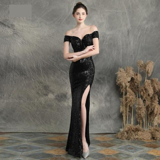 Amazon.com: Azuki Women's Sequin Maxi Dress Sexy Split Thigh Black Evening  Party Dress- 00 : Clothing, Shoes & Jewelry