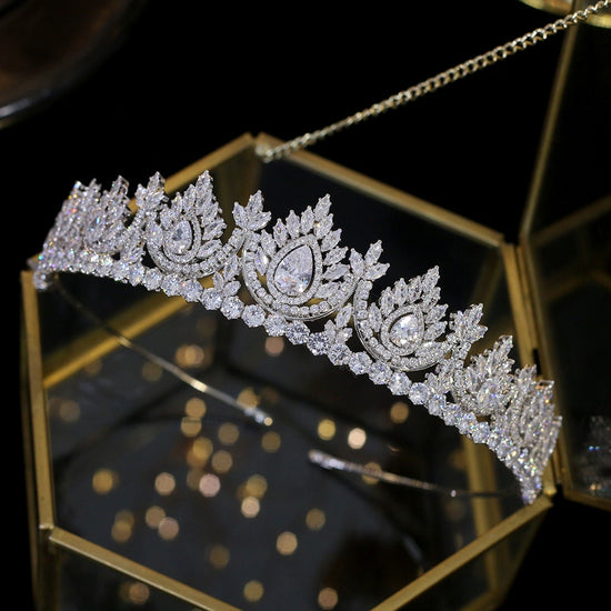 Load image into Gallery viewer, Luxury Cubic Zirconia  Bridal Crystal Crown Wedding Hair Accessories - TulleLux Bridal Crowns &amp;amp;  Accessories 
