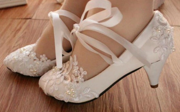 Fashion White or Red Wedding Shoes Pump High Heels Patent Leather Lace Appliques Beaded Bridal Shoes - TulleLux Bridal Crowns &  Accessories 