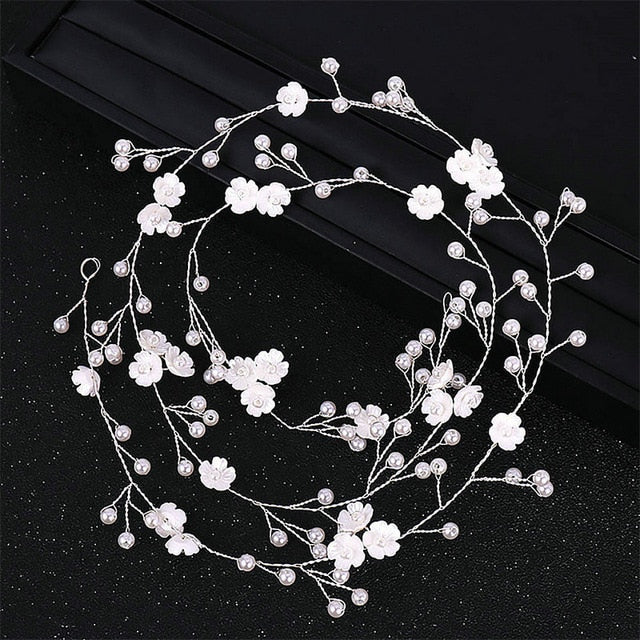 Delicate Elegant Hair Bridal Wedding Simulation Pearl  Flower Hair Vine - TulleLux Bridal Crowns &  Accessories 