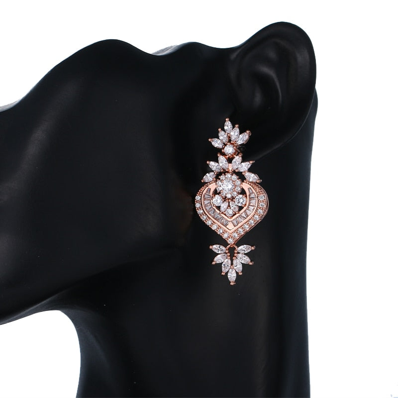 
                      
                        Rose Gold  Big Flower Pendant Drop Earrings With Shining CZ - TulleLux Bridal Crowns &  Accessories 
                      
                    