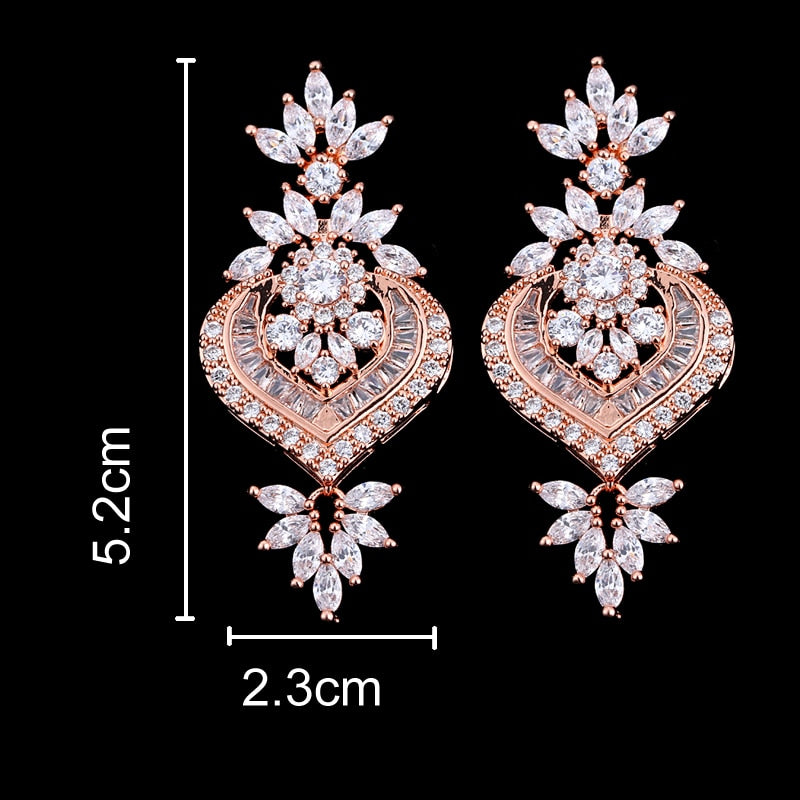 
                      
                        Rose Gold  Big Flower Pendant Drop Earrings With Shining CZ - TulleLux Bridal Crowns &  Accessories 
                      
                    