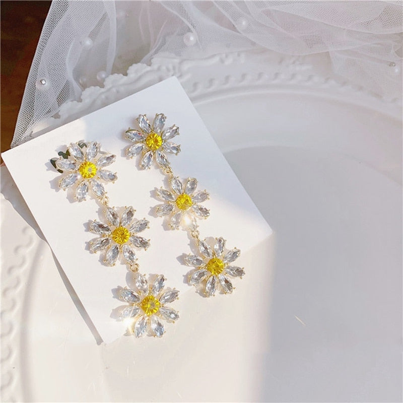 Load image into Gallery viewer, Elegant Yellow Crystal Flower Petal Tassel Drop Earrings - TulleLux Bridal Crowns &amp;amp;  Accessories 
