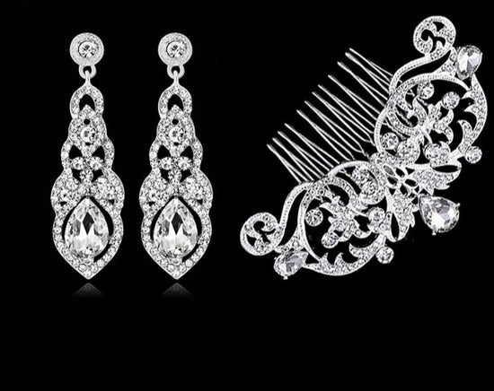 Wedding Jewelry Accessories Floral Waterdrop Earrings with Hair Comb - TulleLux Bridal Crowns &  Accessories 