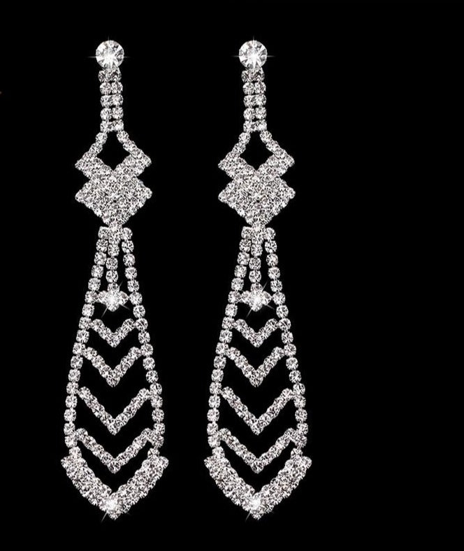 Fashion Necktie Shape Long Drop Earrings of Rhinestone Crystal - TulleLux Bridal Crowns &  Accessories 