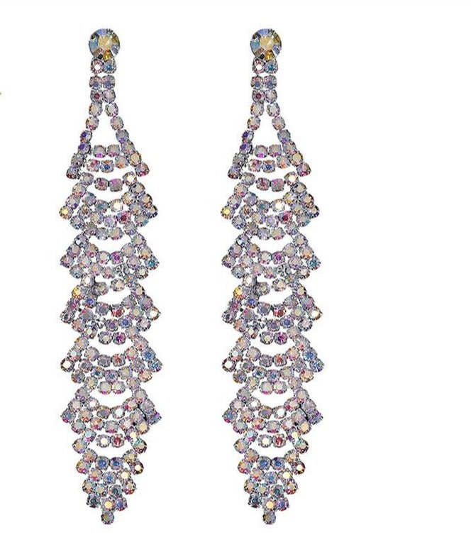 Multicolor Rhinestone Long Drop Earrings - TulleLux Bridal Crowns &  Accessories 