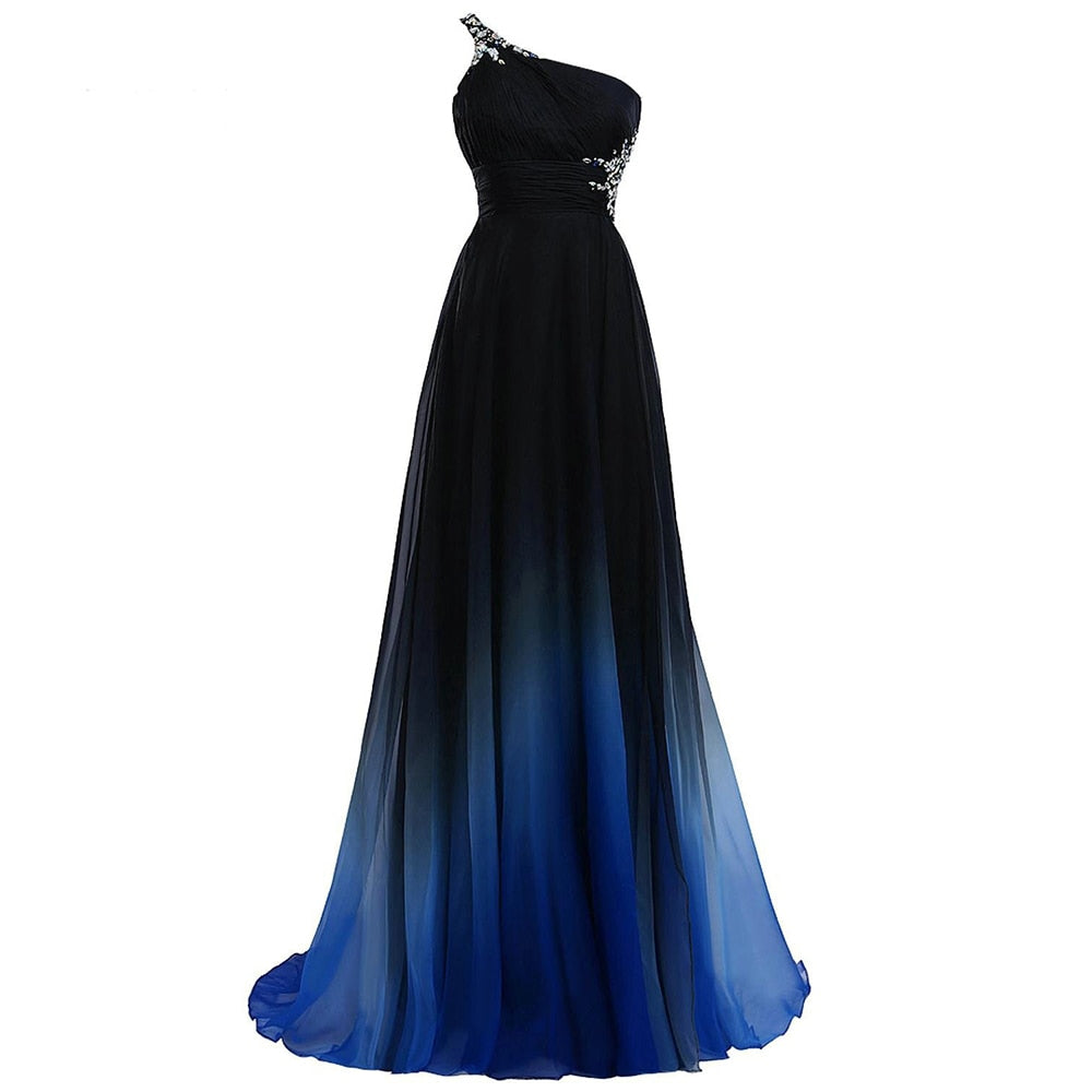 Sexy Criss-Cross Back One Shoulder Chiffon Long Prom Dresses in Red, Black, Blue, Multi - TulleLux Bridal Crowns &  Accessories 