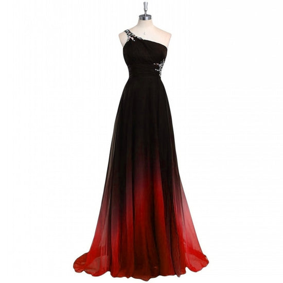 Load image into Gallery viewer, Sexy Criss-Cross Back One Shoulder Chiffon Long Prom Dresses in Red, Black, Blue, Multi - TulleLux Bridal Crowns &amp;amp;  Accessories 
