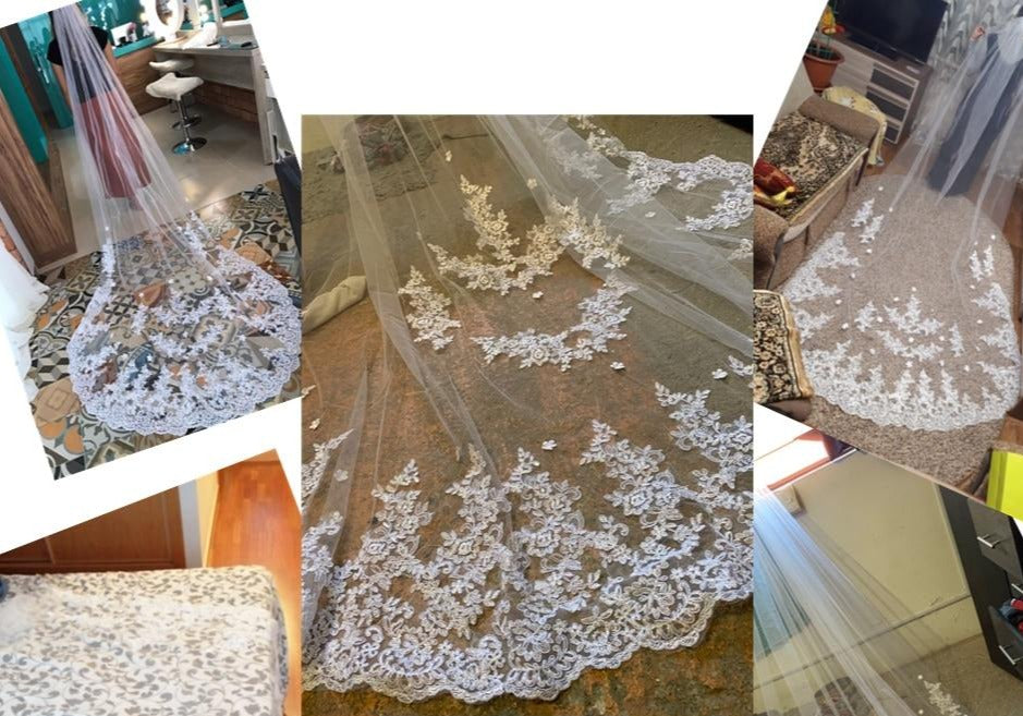 106 Inches Lace Edge Wedding Veils Cathedral Length Long Bridal