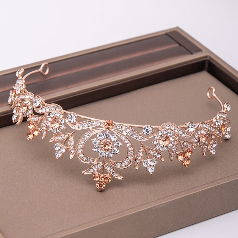 
                      
                        Trendy Rose Gold Rhinestone Crystal Crown Bridal Wedding Hair Accessory - TulleLux Bridal Crowns &  Accessories 
                      
                    