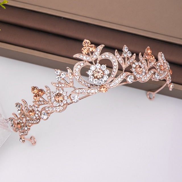 Trendy Rose Gold Rhinestone Crystal Crown Bridal Wedding Hair Accessory - TulleLux Bridal Crowns &  Accessories 