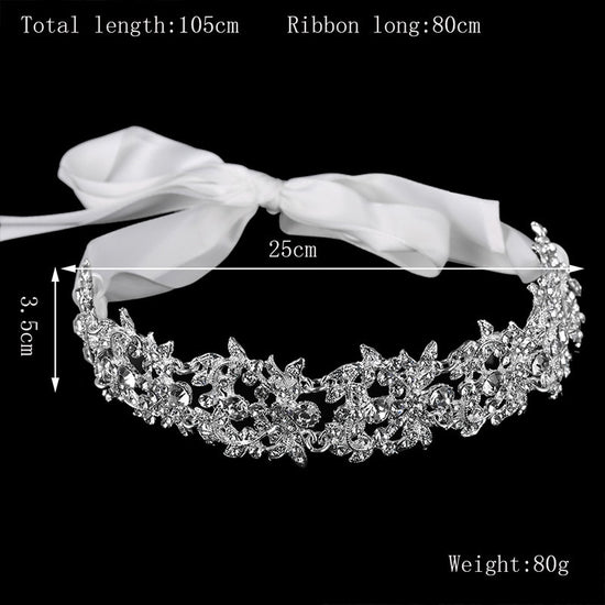 Handmade Bridal Headband Tiara Crystal Wedding Hair Accessories with Satin Ribbon - TulleLux Bridal Crowns &  Accessories 