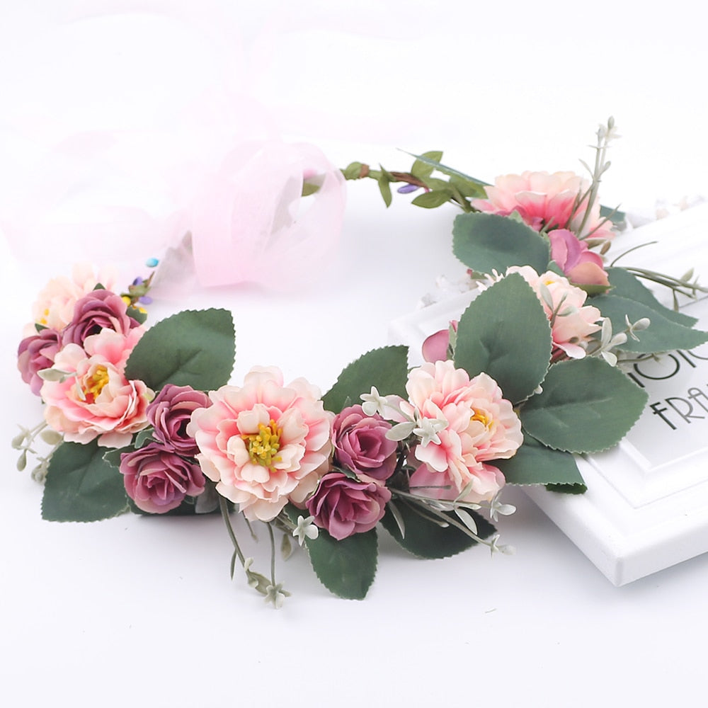 Rustic Bridesmaid Hair Flower Garland Headbands Bridal Wedding Accessories - TulleLux Bridal Crowns &  Accessories 