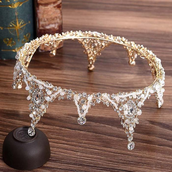 Load image into Gallery viewer, Bridal Crystal Beads Full Round Tiara  Wedding Hair - TulleLux Bridal Crowns &amp;amp;  Accessories 
