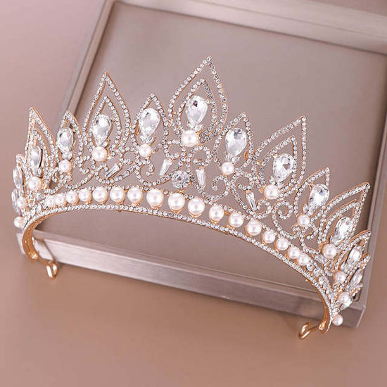 Baroque  Crystal Crown Princess Birthday Party Imitation Pearl Tiaras Bridal Wedding Accessory - TulleLux Bridal Crowns &  Accessories 
