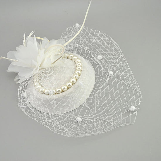 Pearl Birdcage Veil Headband, Vintage Hairband French Netting Veil