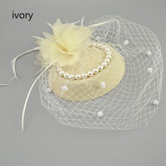 Vintage Birdcage Net Veil Bridal Wedding Fascinator With Feather & Pearls - TulleLux Bridal Crowns &  Accessories 