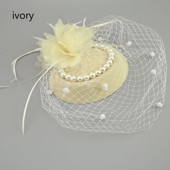 Pearl Birdcage Veil Headband, Vintage Hairband French Netting Veil