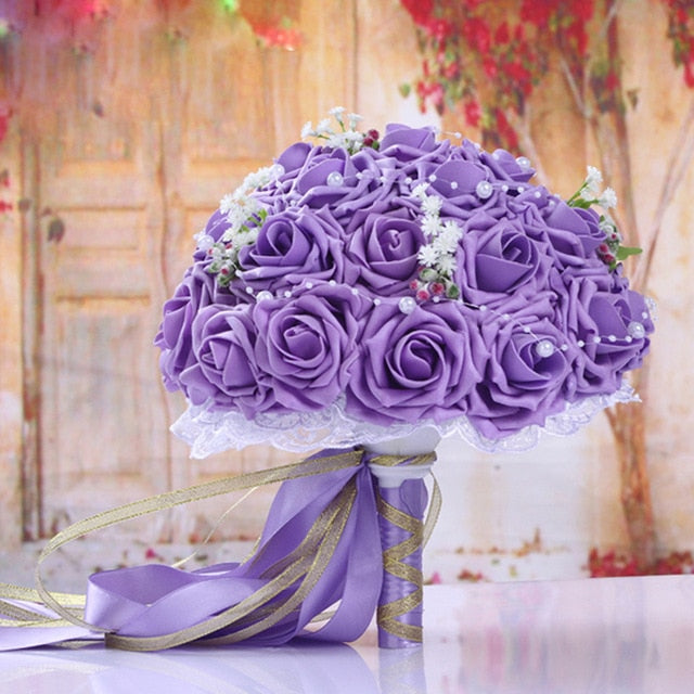 Handmade Artificial Flower Rose Bridal Bouquet, Multiple Colors - TulleLux Bridal Crowns &  Accessories 